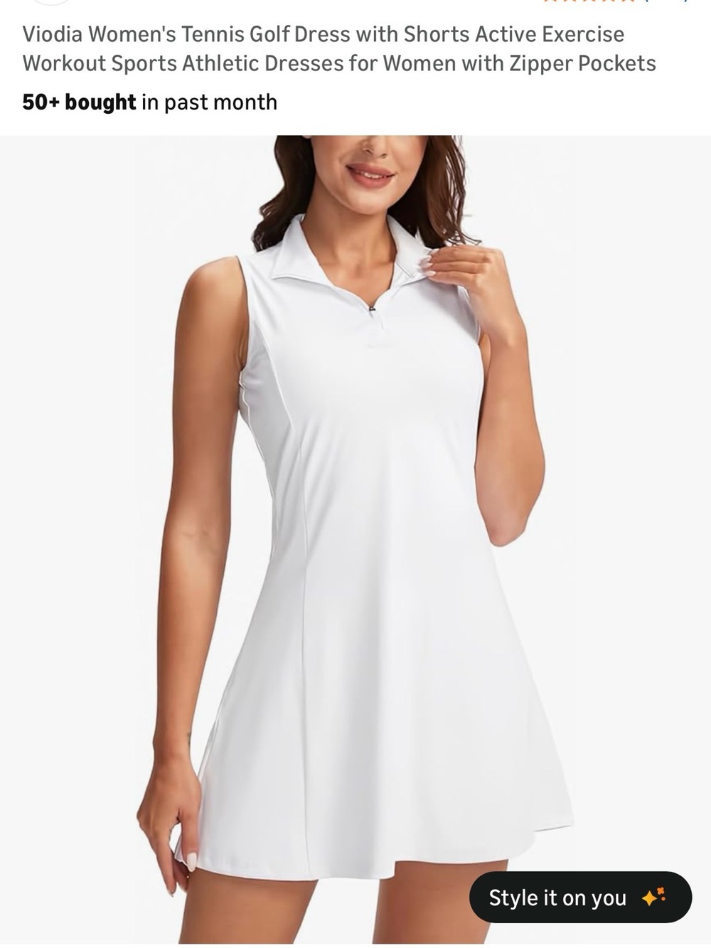 Sleeveless White Tennis Dress with Zip Collar